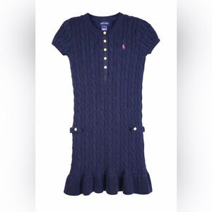 Ralph Lauren Navy Cable Knit Sweater Dress Pink Pony XL
